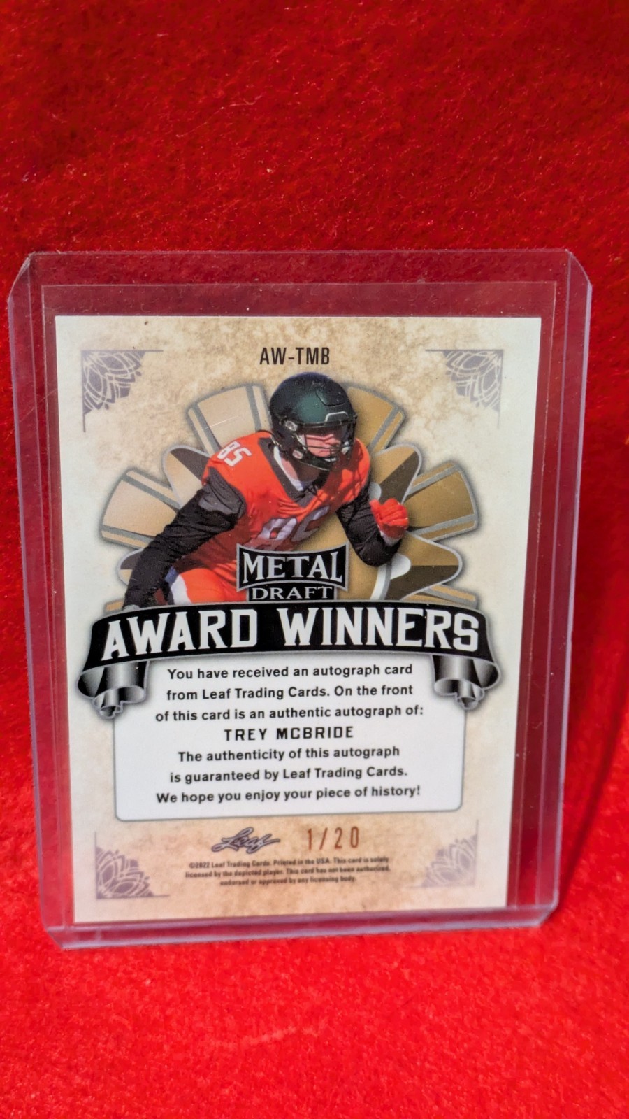 Leaf 2022 Metal Draft Trey McBride Award Winners Auto #AW-TMB 1/20 Football Card