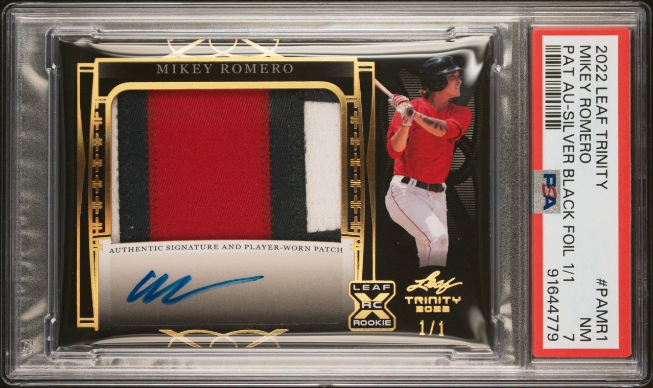 2022 LEAF TRINITY MIKEY ROMERO #1/1 Silver Black Foil Auto/Patch relic PSA 7