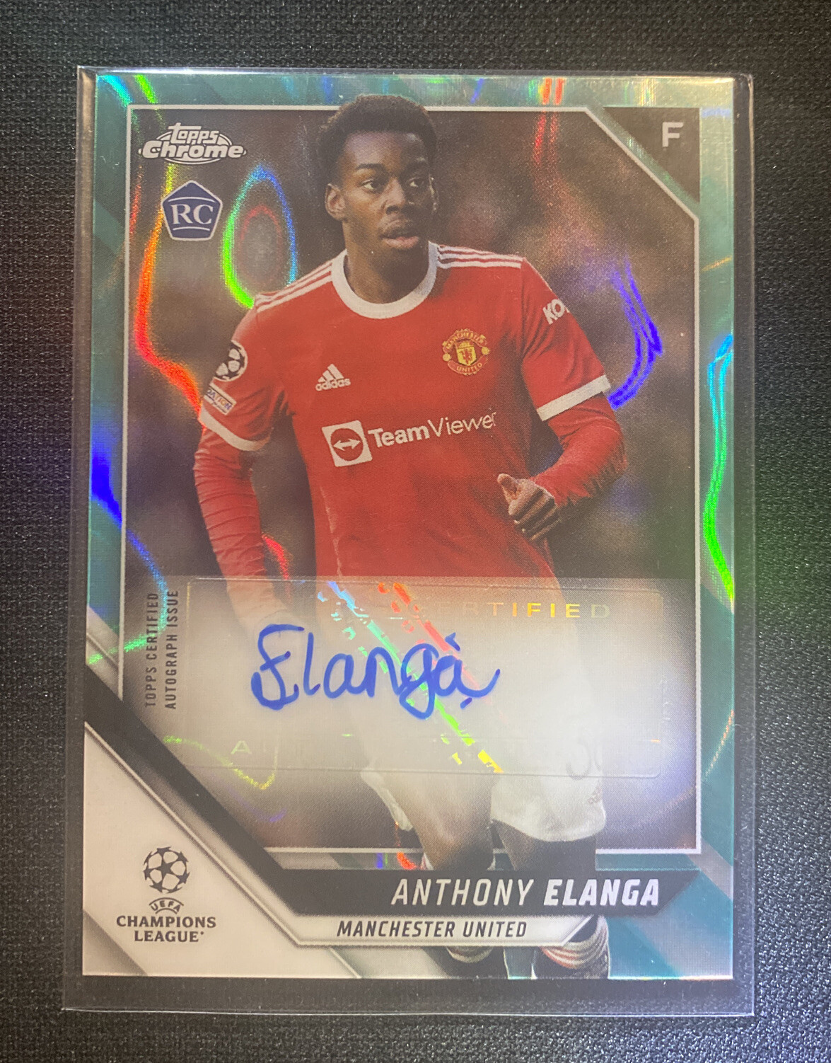 Anthony Elanga 2021-22 Topps Chrome UCL Aqua Lava Refractor Auto SP /67 RC