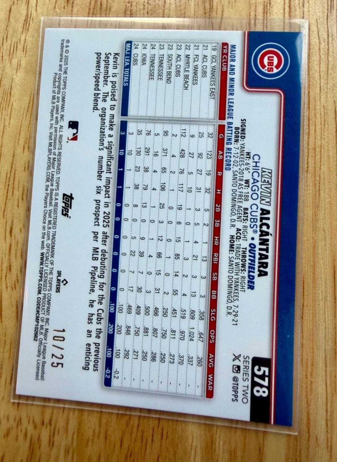 2025 Topps Series 2 – Kevin Alcantara #578 Orange Holo Foil /25 (RC)