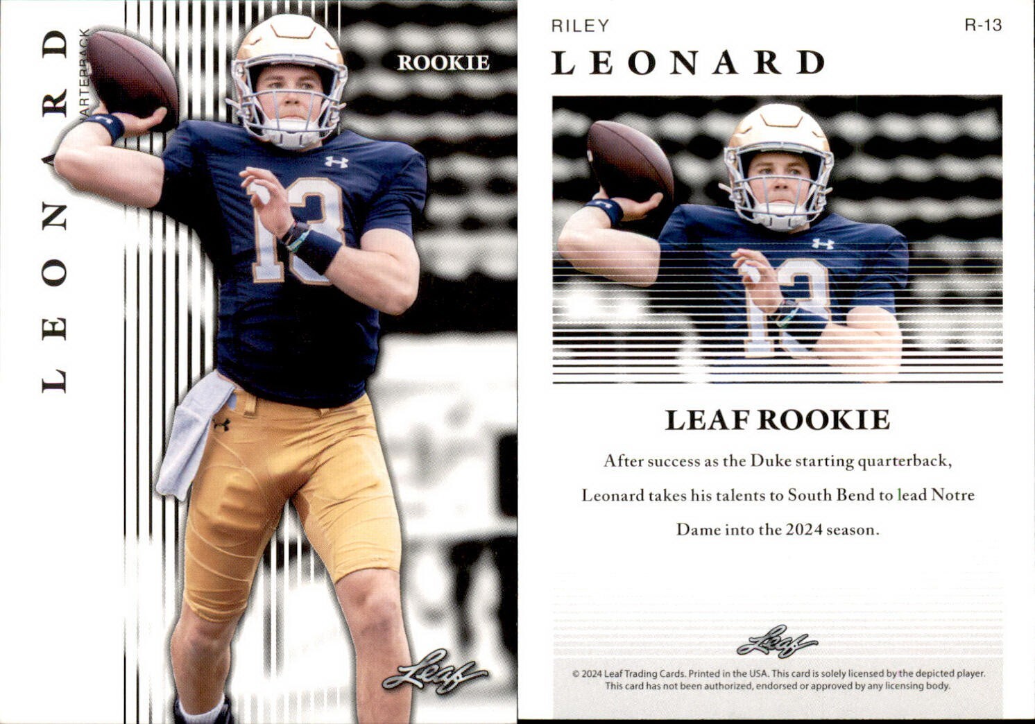 2024 Leaf Rookie RILEY LEONARD #R-13 RC DUKE BLUE DEVILS