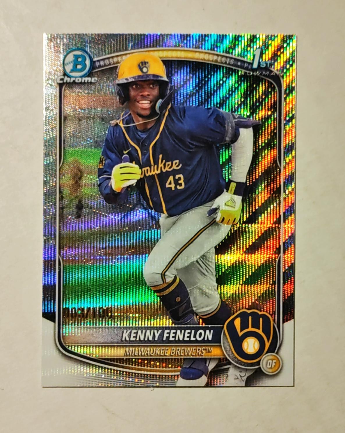 Kenny Fenelon 2025 1st Bowman Chrome WAVE REFRACTOR 003/100 Brewers #BCP-190 z51