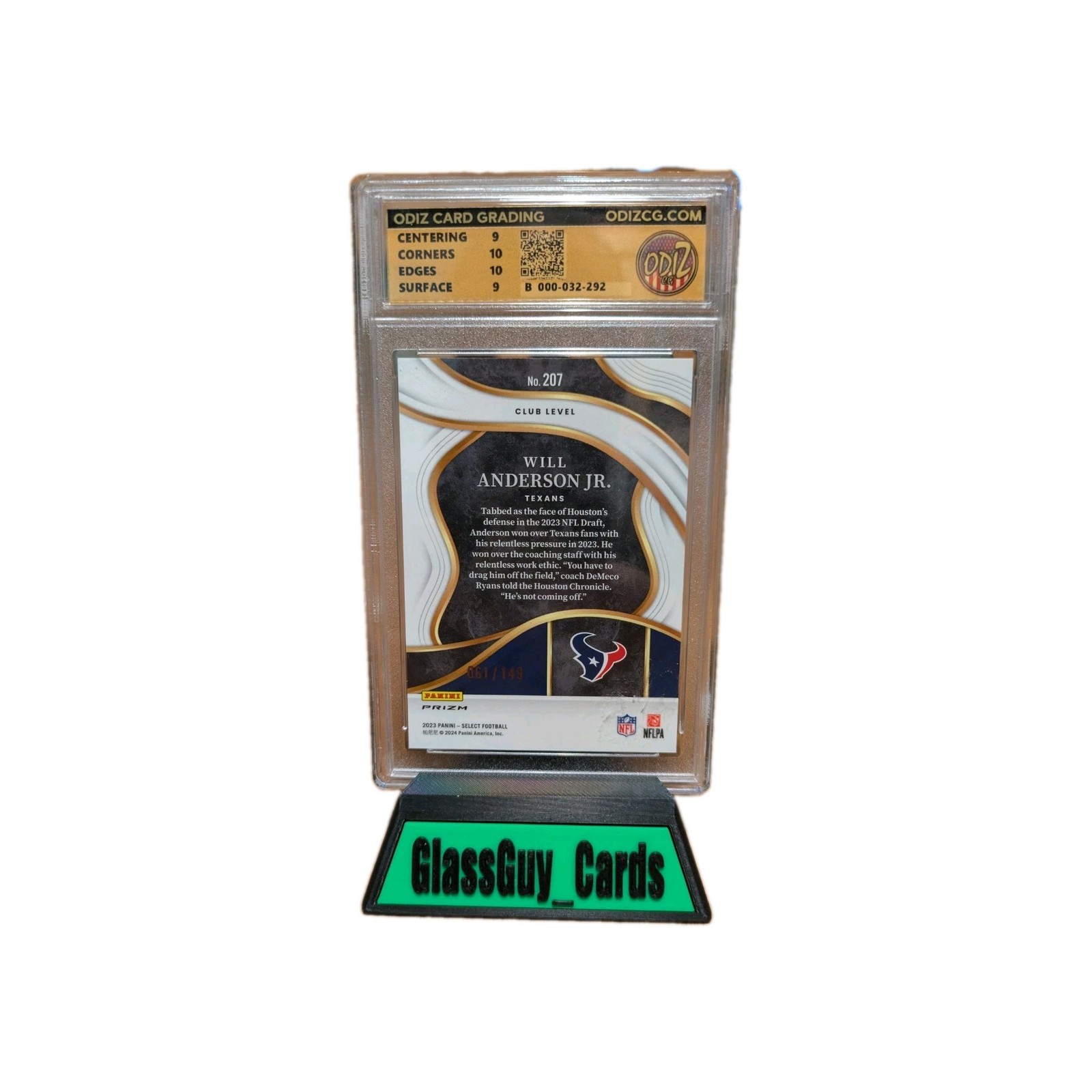 Panini 2023 Select Will Anderson Jr. Club Tri-Color Prizms #207/149 ODIZ 9.5 RC