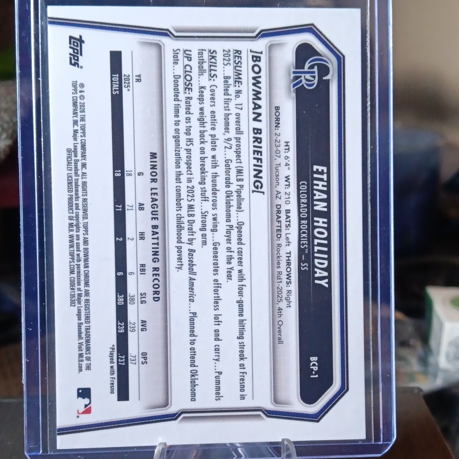 Topps 2025 Bowman Chrome Ethan Holliday 1st Edition Chrome Prospects BCP-1