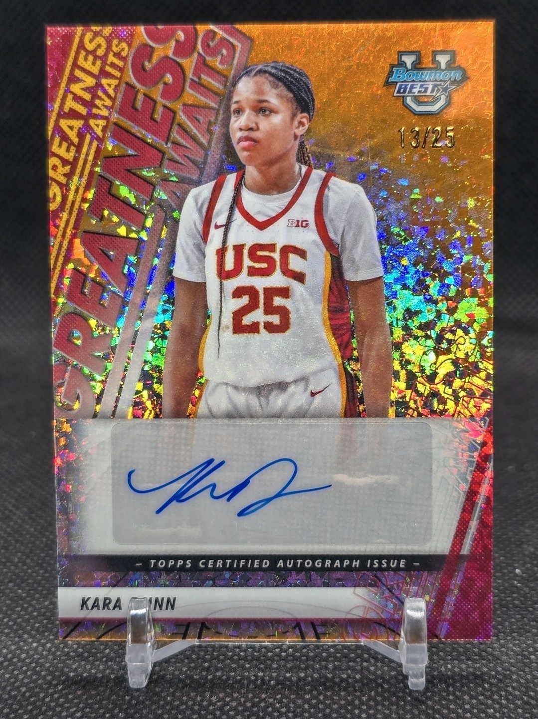 2025‑26 Bowman Best U Kara Dunn Auto Orange Mini Diamond /25 USC 13/25 SSP