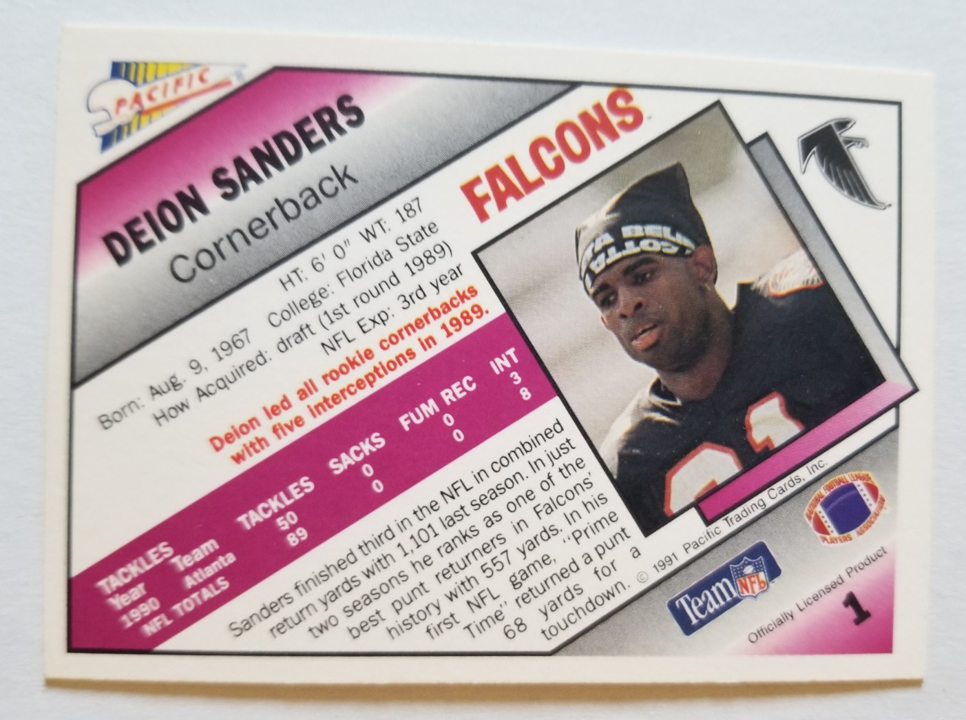 Deion Sanders 1993 Stadium Club #100 & 1991 Pacific #1