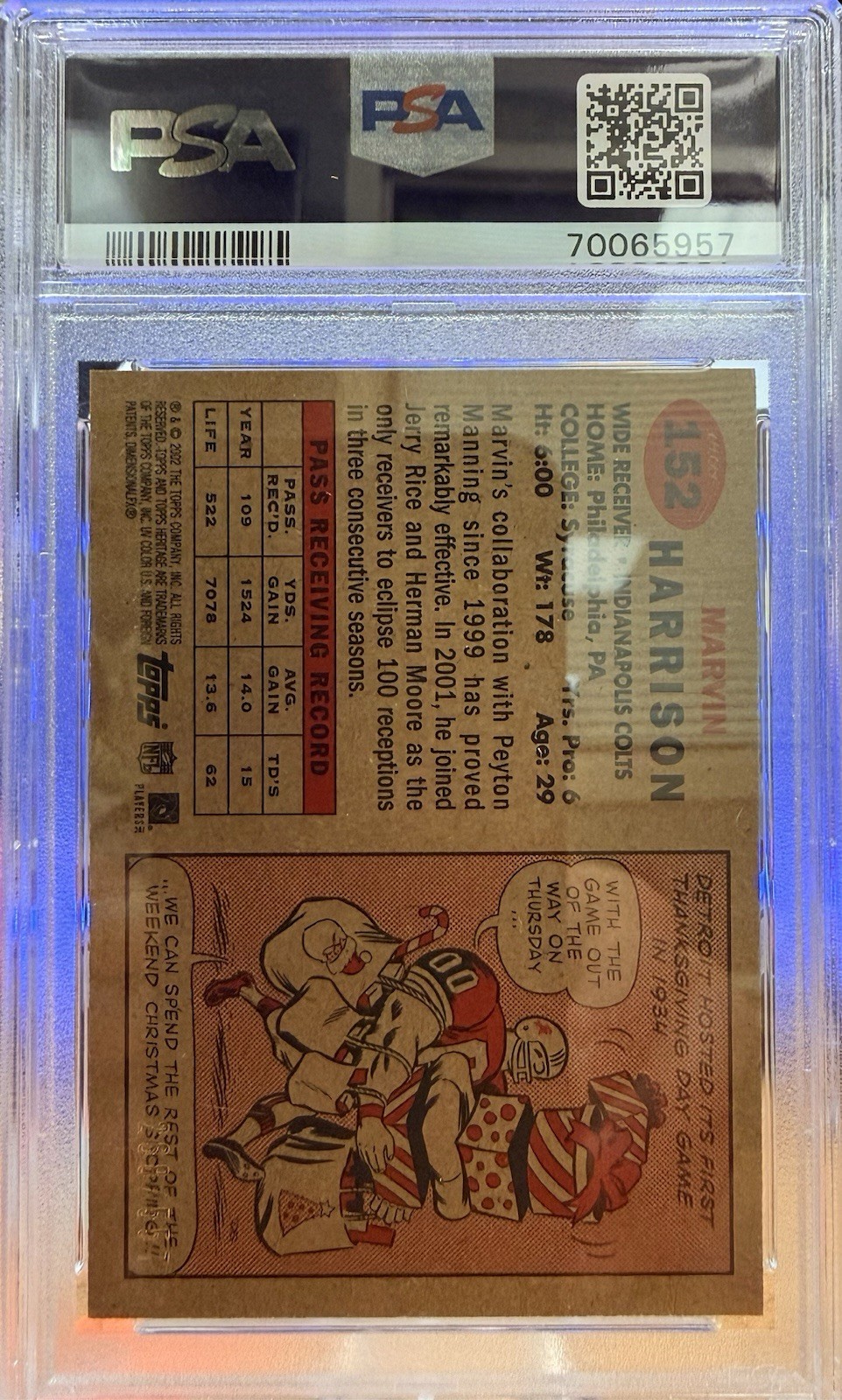 Topps 2002 Heritage Marvin Harrison Retrofractor #152 /557 Colts PSA 9