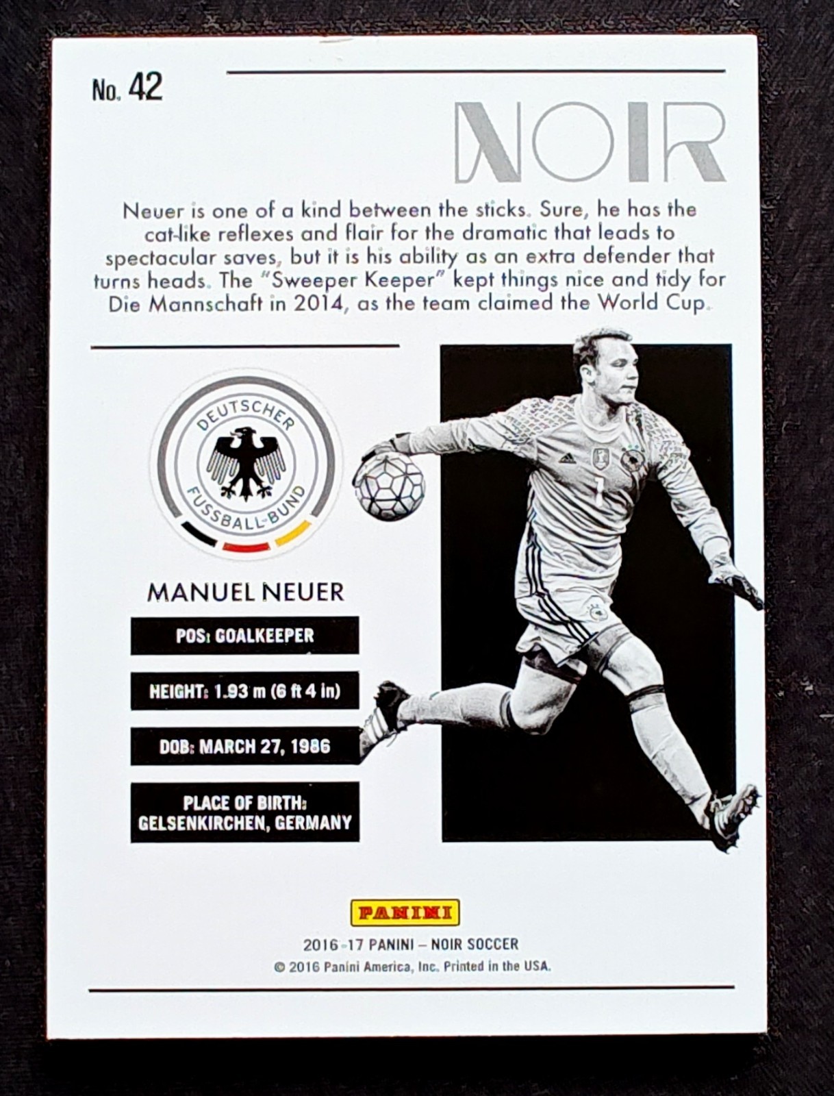 2016-17 Panini Noir Black & White /75 Manuel Neuer #42 Germany Bayern Munich