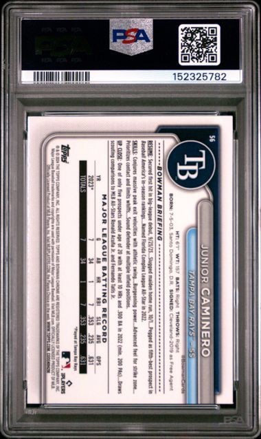 2024 BOWMAN CHROME MEGA BOX #56 JUNIOR CAMINERO PINK REFRACTOR /199 PSA 10 Rays