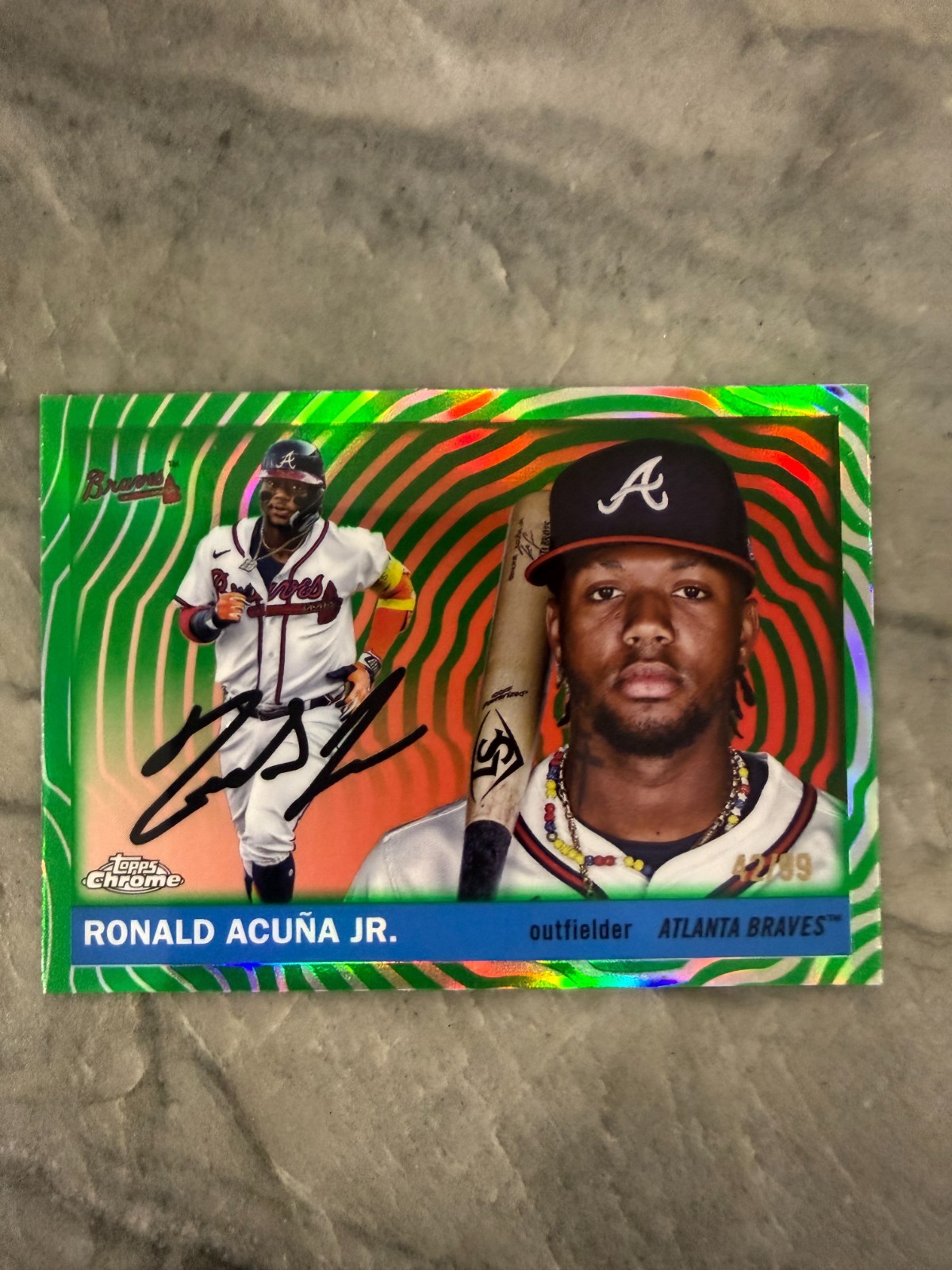 2025 Topps Chrome Platinum Ronald Acuna Jr Green Vibrations Refractor 52/99 ATL