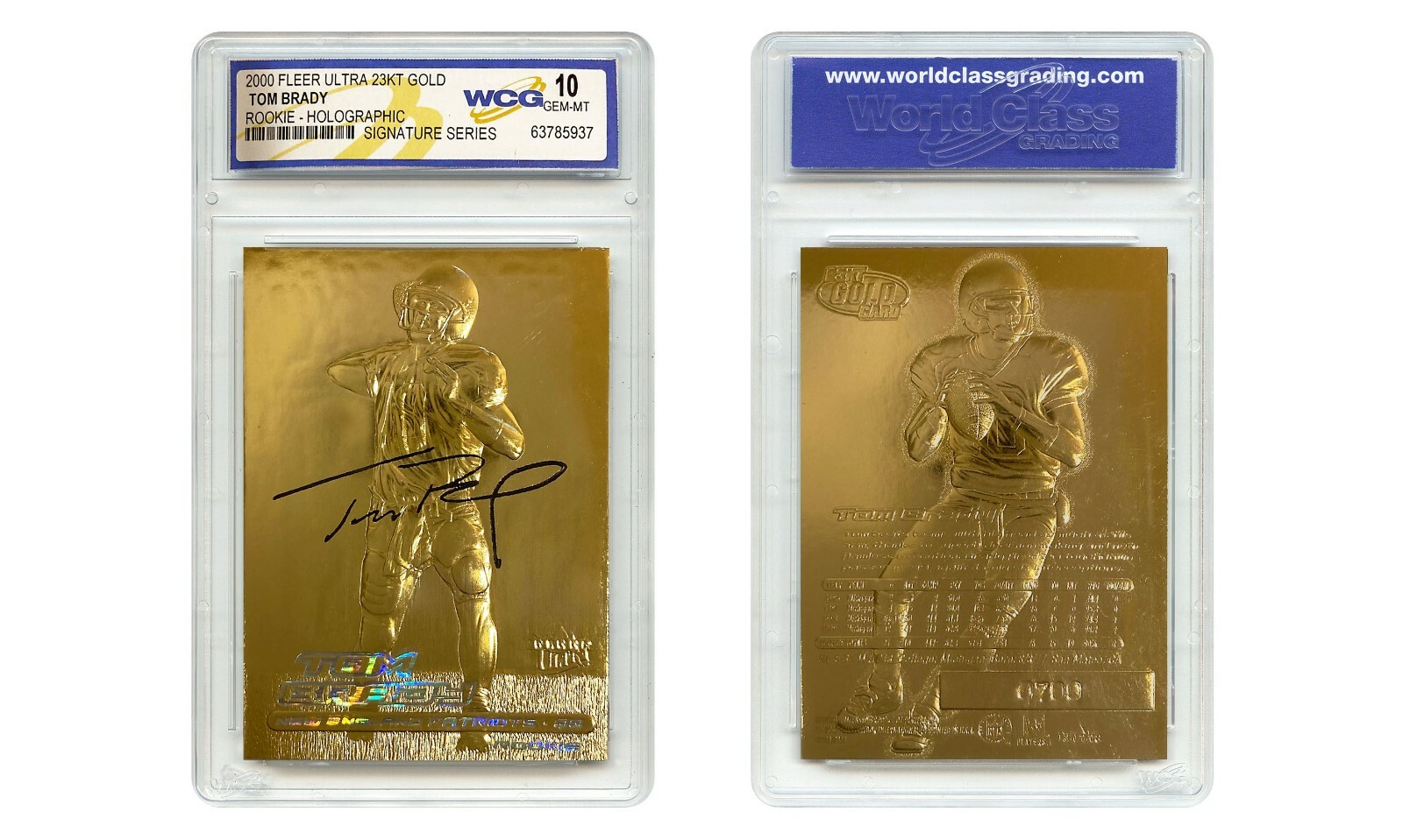 TOM BRADY 2000 Fleer Ultra 23K GOLD ROOKIE Card Refractor – Graded Gem Mint 10