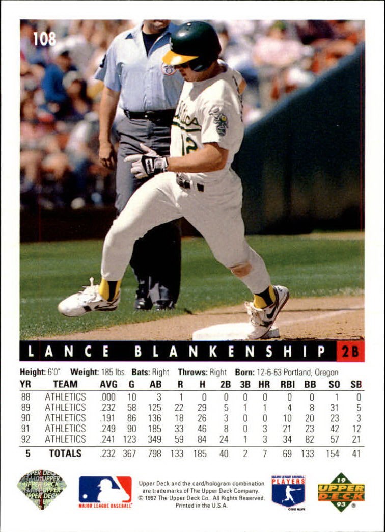 1993 Upper Deck #108 Lance Blankenship – BB