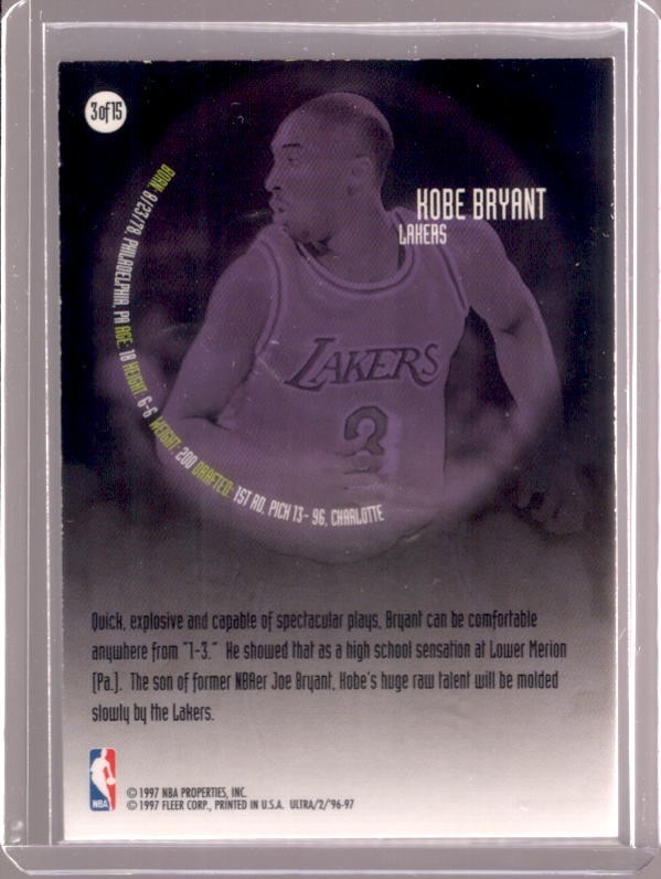 KOBE BRYANT 1996-97 Fleer Ultra All Rookie #3 Rookie RC Los Angeles Lakers