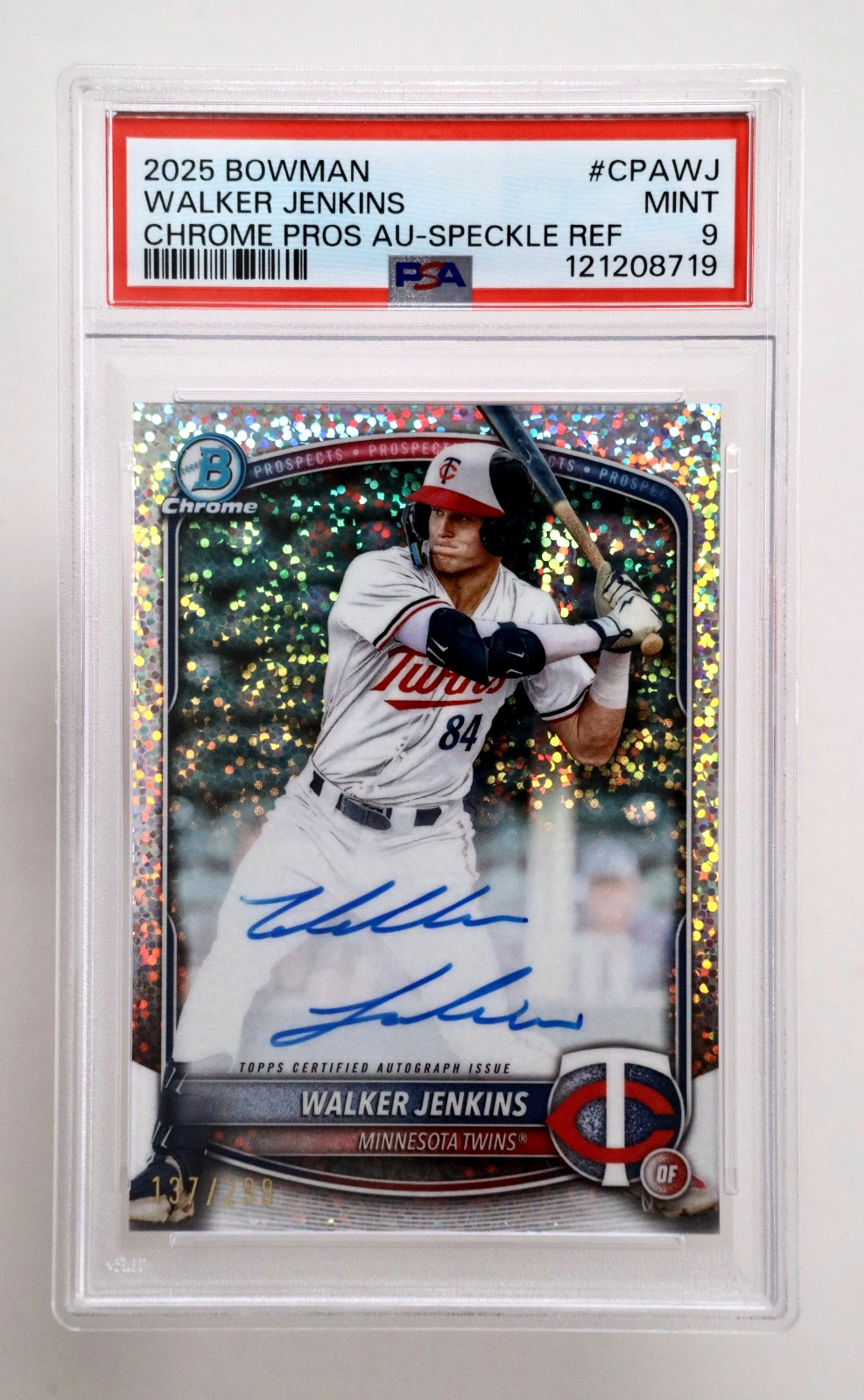 2025 Bowman Walker Jenkins Speckle Refractor Auto /299 PSA 9 Twins Prospect A2
