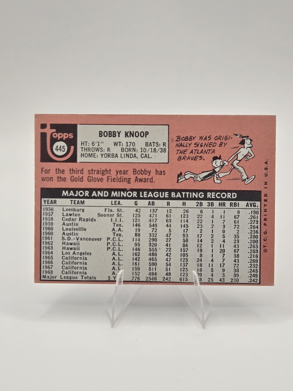 1969 Topps #445 Bobby Knoop California Angels *Set Break*