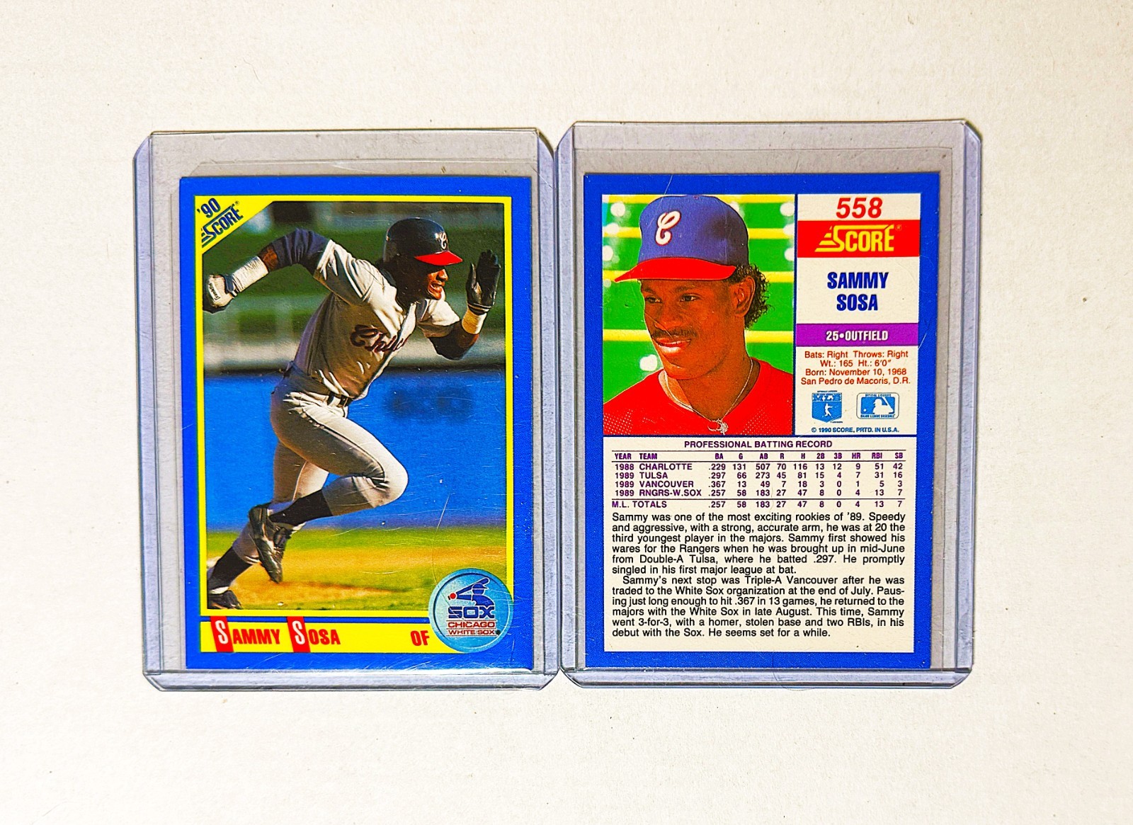 1990 Score Sammy Sosa RC Rookie #558 White Sox NM/MT+ Qty! 609 Career Home Runs