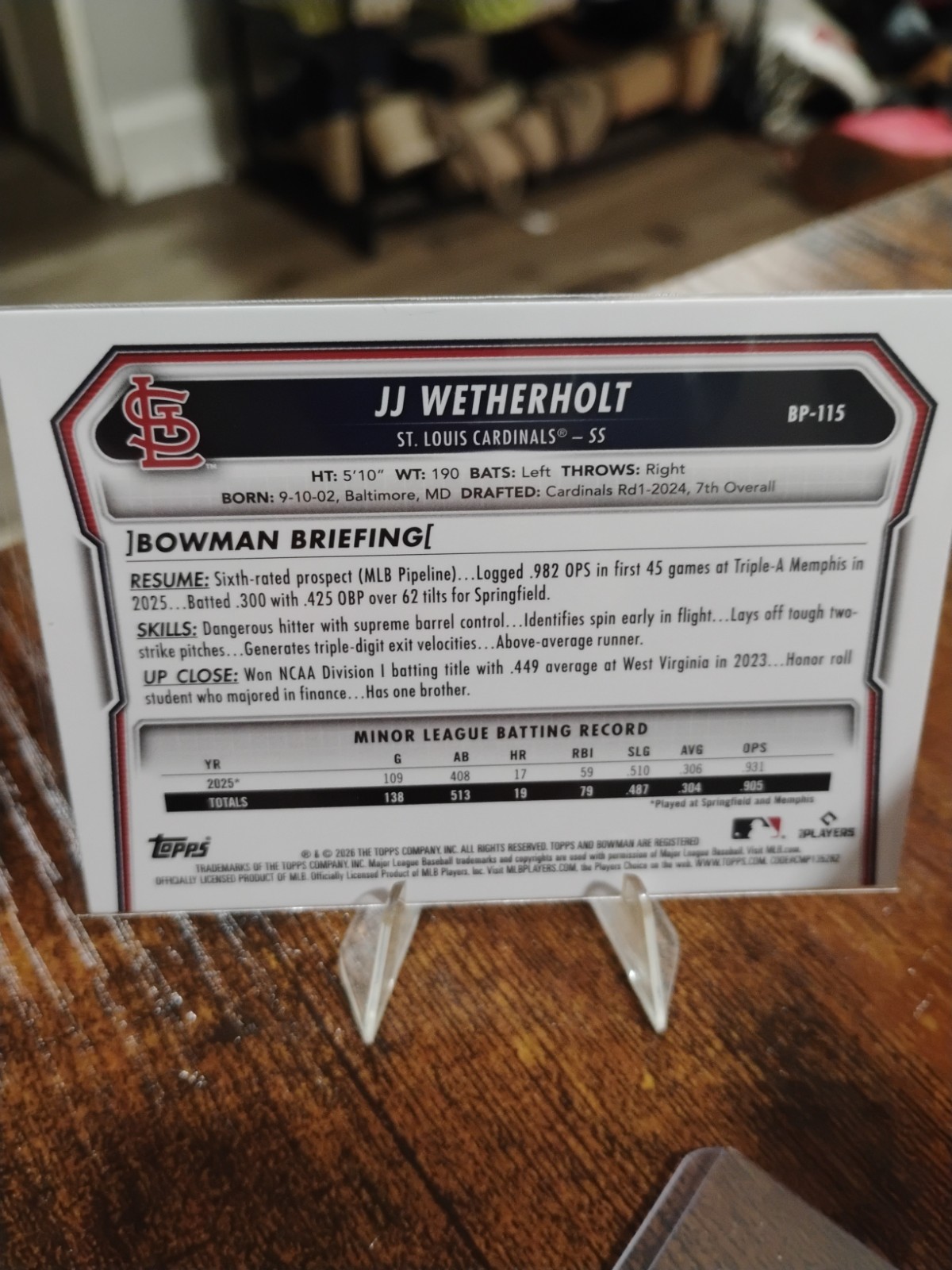 JJ Weatherholt Bowman 2026 Rookie Base Cardinals #BP-115