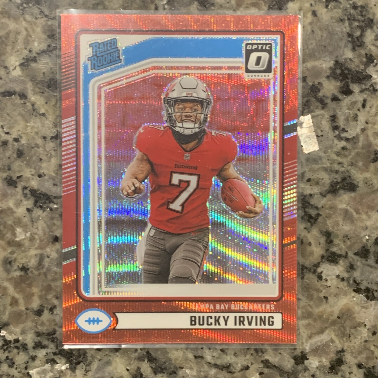 Bucky Irving 2024 Donruss #301 Rated Rookie Preview Red Wave Prizm RC Buccaneers