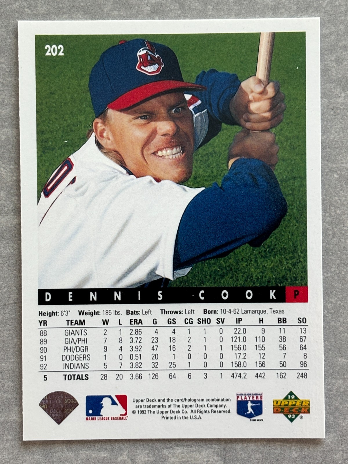 1993 Upper Deck DENNIS COOK “Making Funny Face” Real Baseball Oddball Card #202