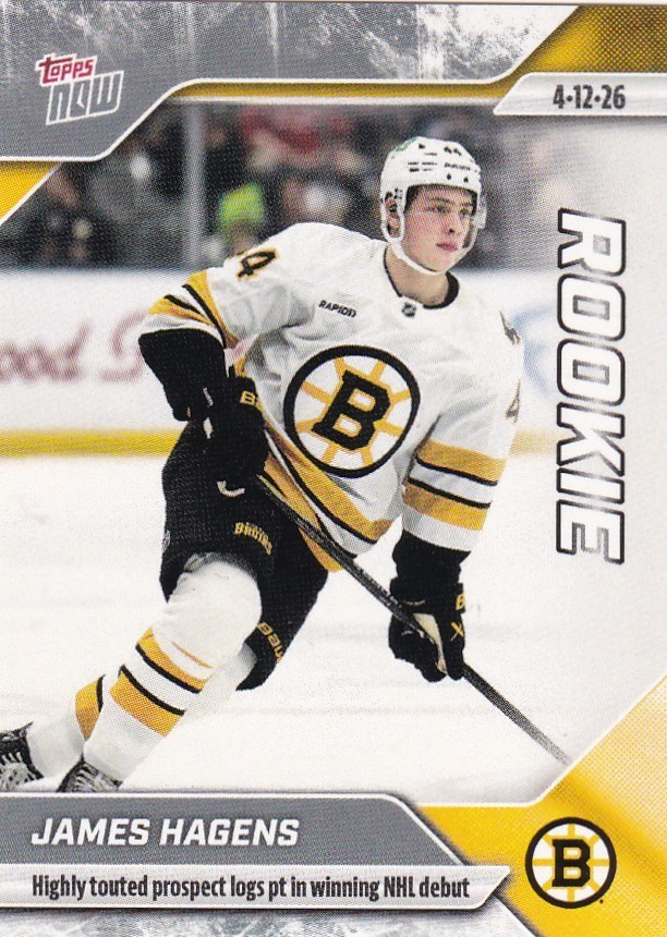 2025-26 TOPPS NOW NHL #147 JAMES HAGENS R/C STICKER -BOSTON BRUINS ROOKIE