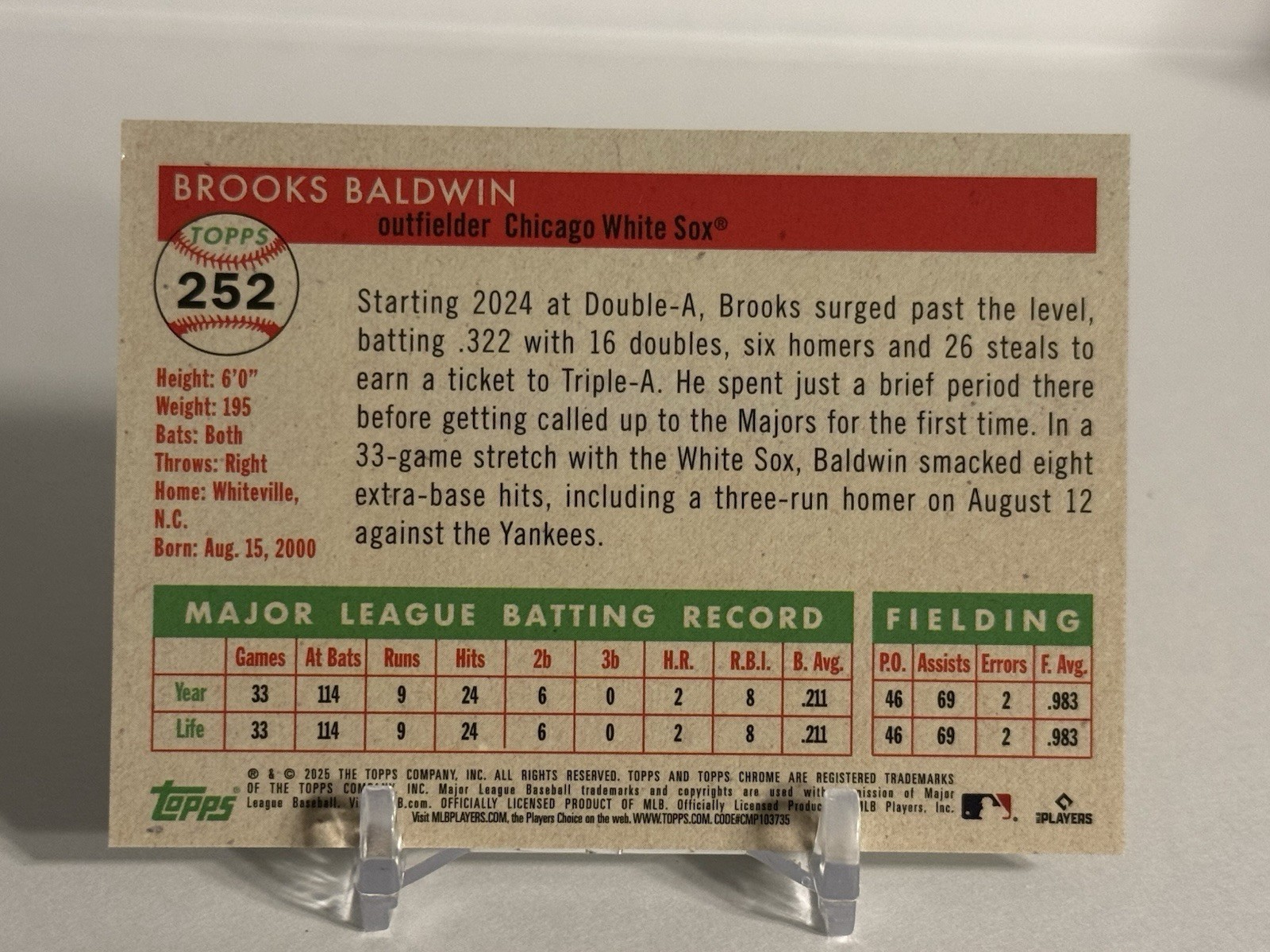 BROOKS BALDWIN RC 2025 TOPPS CHROME PLATINUM GOLD VIBRATIONS REFRACTOR /50 CWS