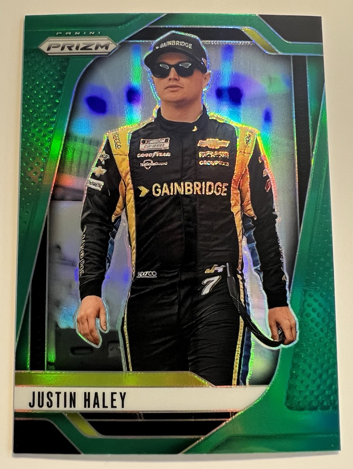 2025 Panini Prizm Racing Justin Haley Green Prizm #7 Spire Motorsports NASCAR