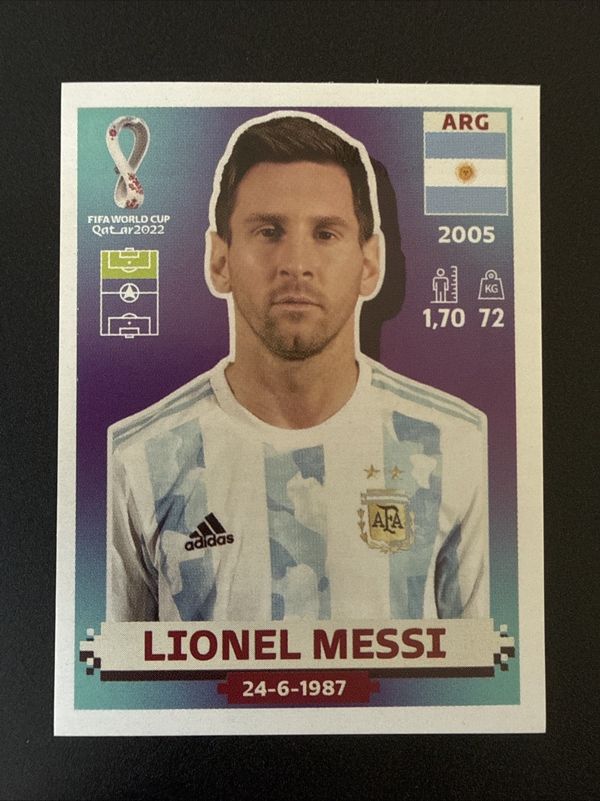 2022 Panini FIFA World Cup – Lionel Messi #ARG-20 Sticker Argentina ￼