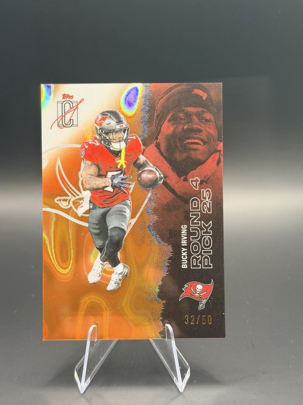 2025 Topps Signature Collection Bucky Irving No. 52 Orange Lava 32/50 SP Tampa