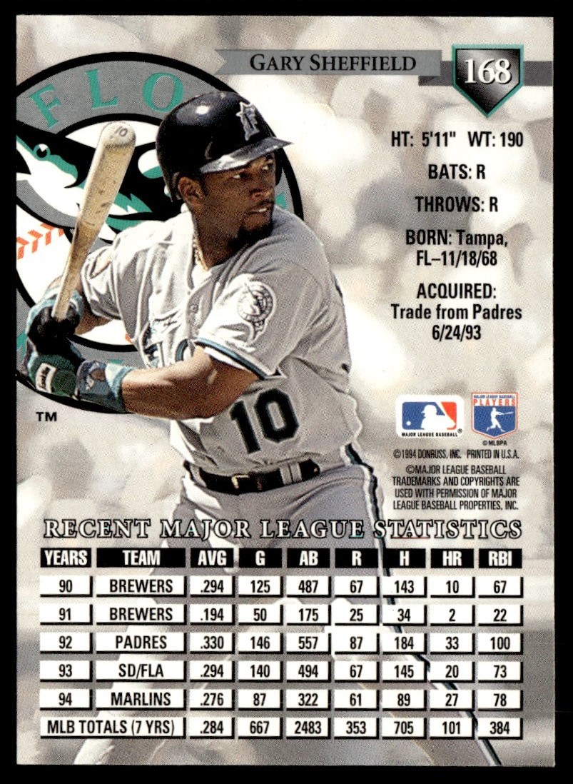 1995 Donruss Gary Sheffield Florida Marlins #168