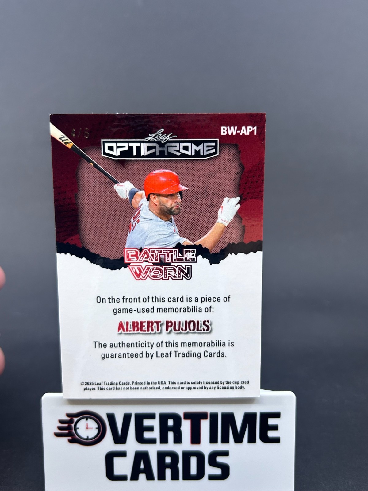 2025 Leaf Optichrome Albert Pujols Green Crystal Battle Worn Bat Relic /6