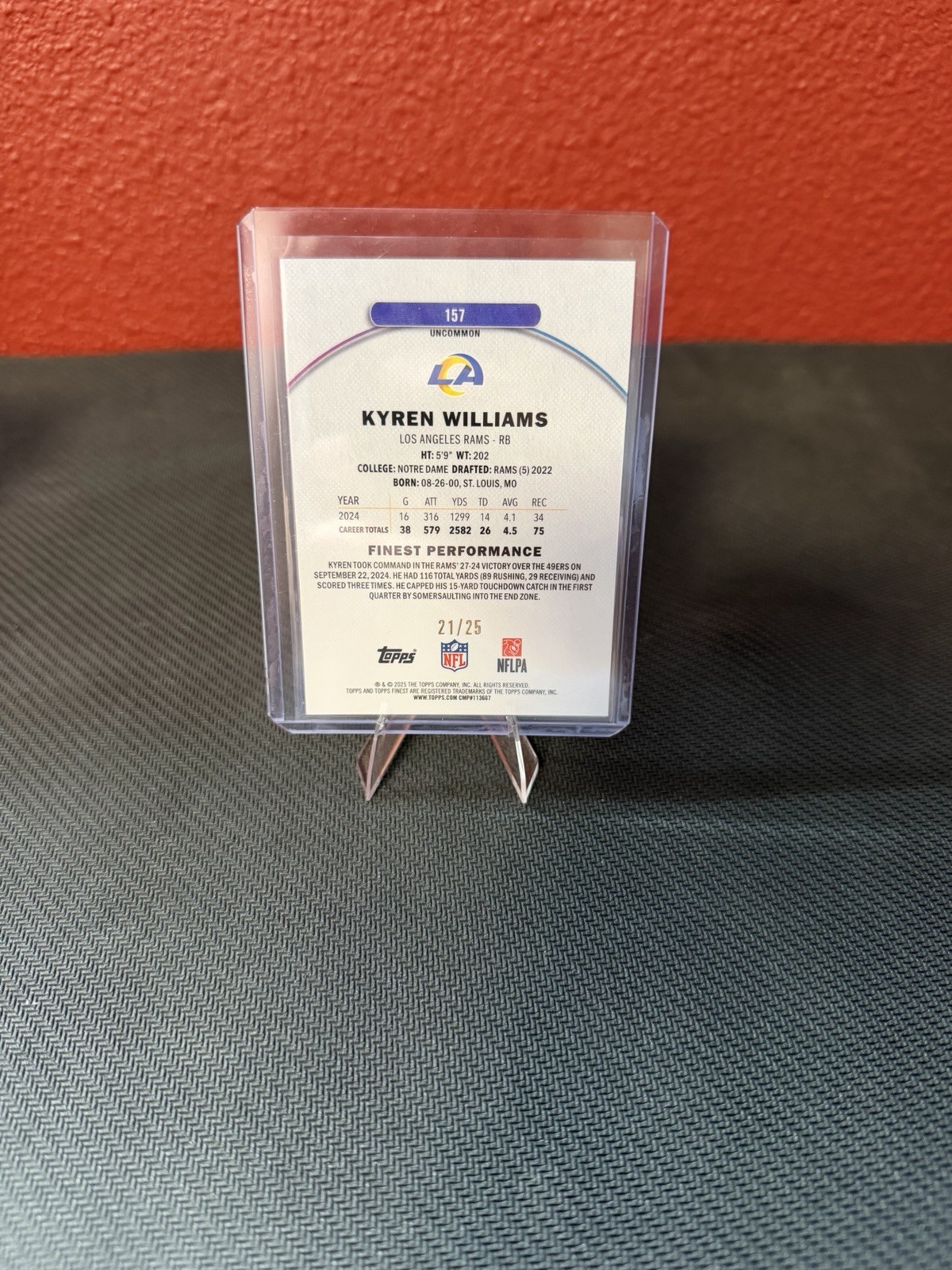 Topps Finest 2025 uncommon w/protective film Kyren Williams #157 Rams 21/25