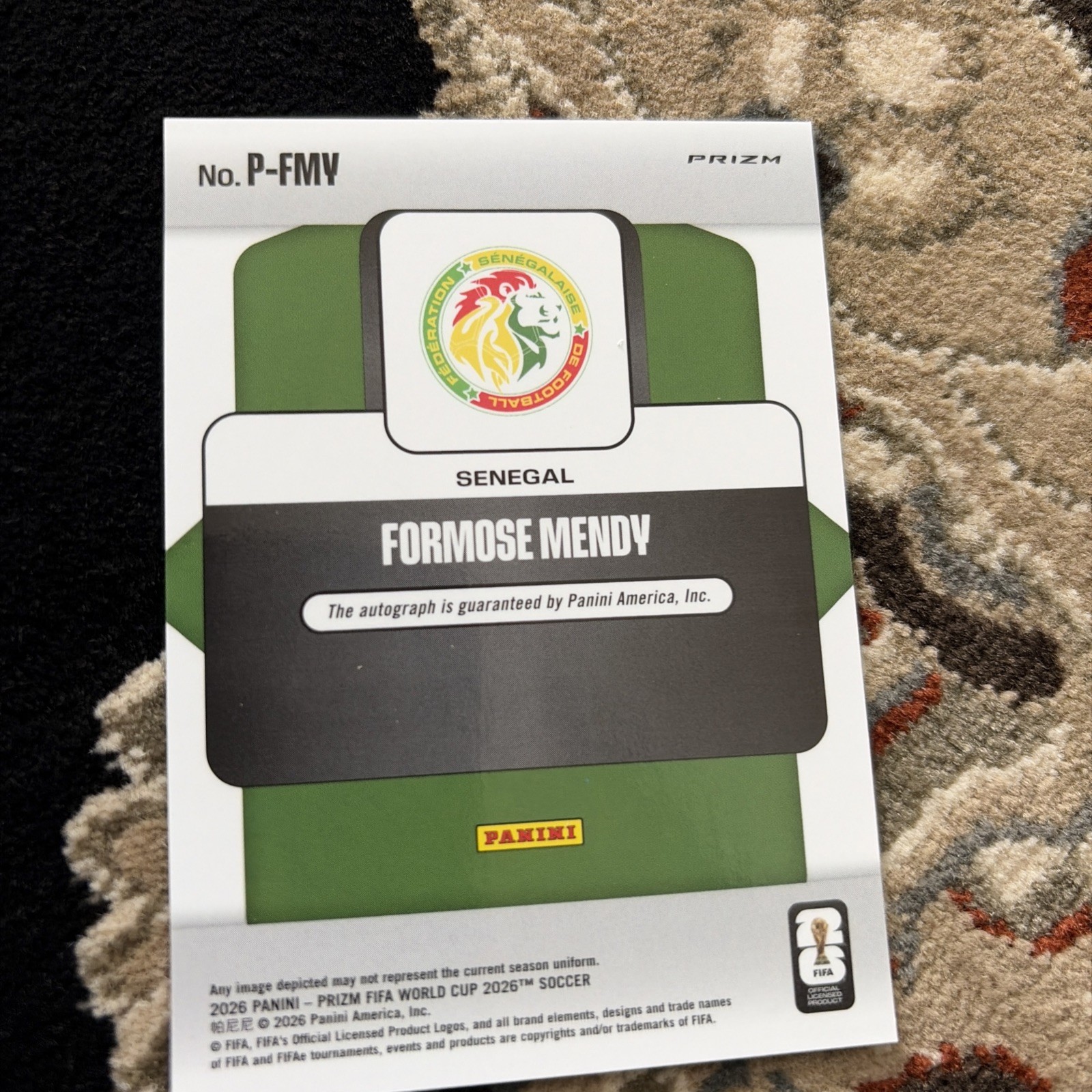 Panini 2026 FIFA World Cup Formose Mendy Penmanship Auto Wave Prizm Senegal
