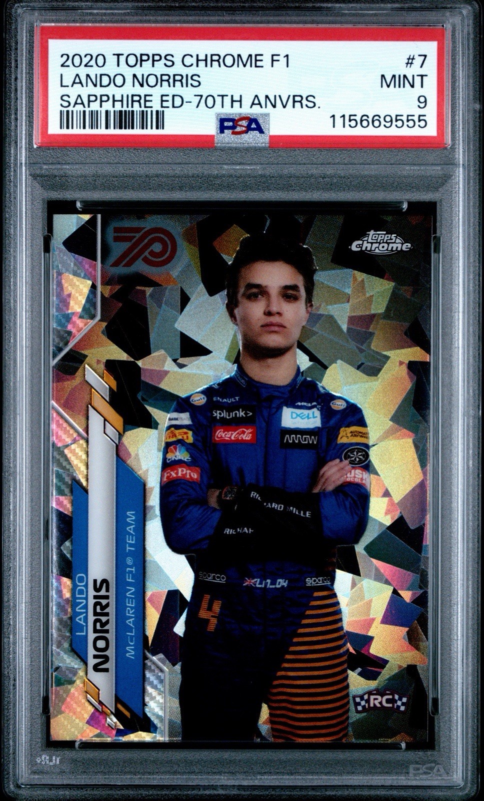 2020 Topps Chrome Sapphire F1 #7 Lando Norris RC 70th Refractor /70 PSA 9 Rookie