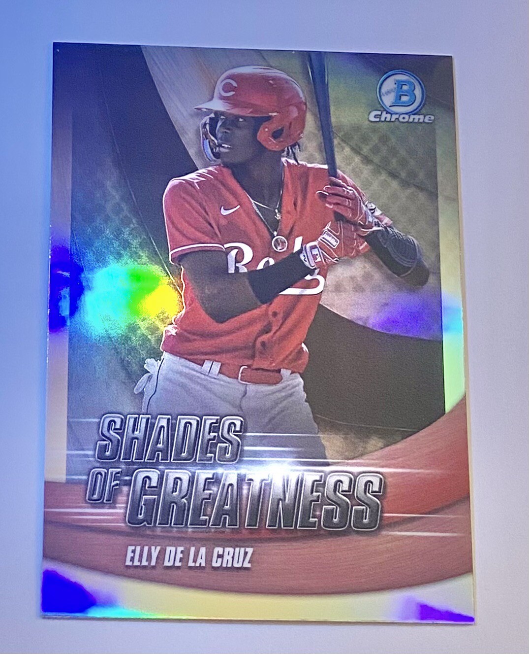 2022 Bowman Elly De La Cruz Chrome Shades of Greatness Refractor Reds RC (B)