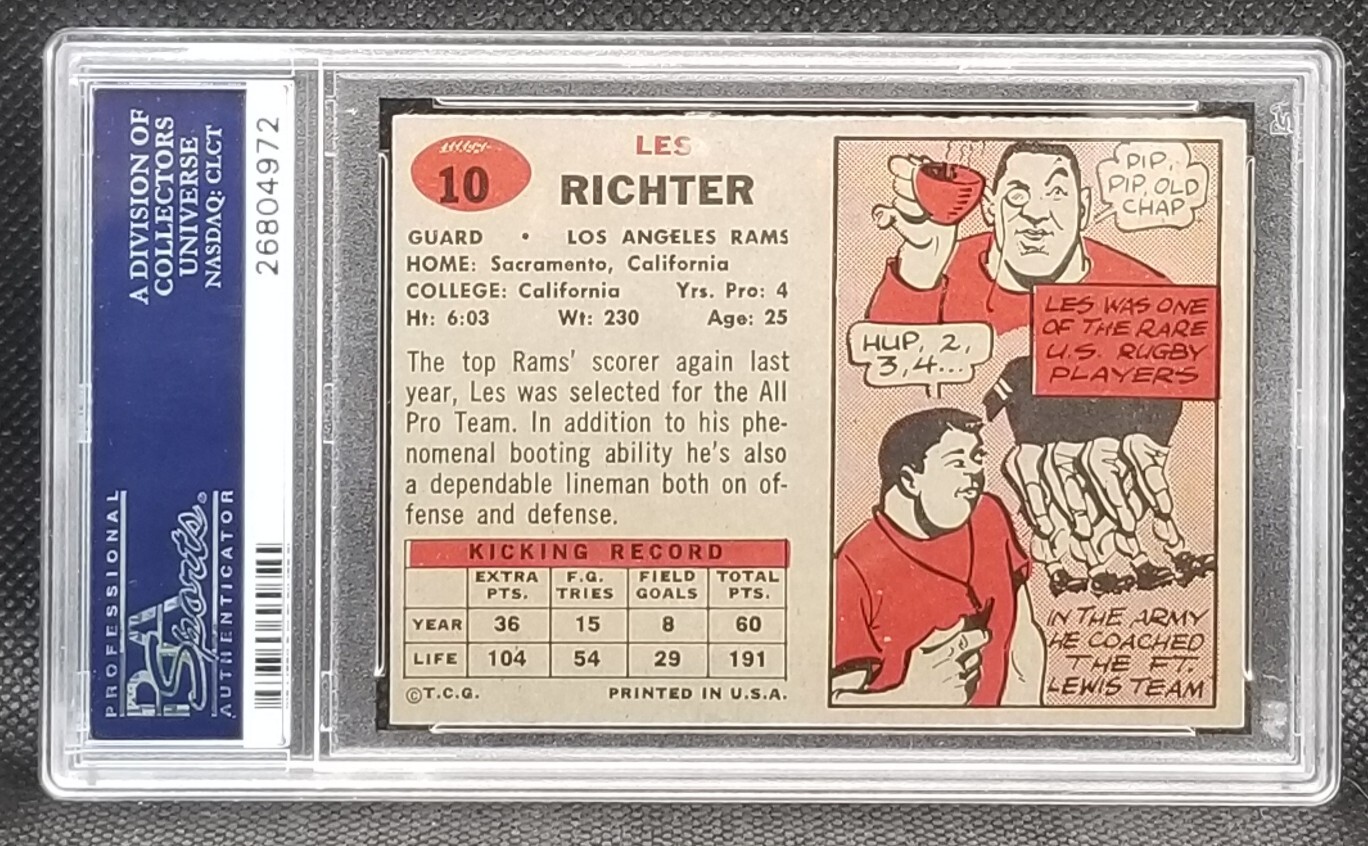 1957 Topps, PSA 8, LES RICHTER, #10, Los Angeles Rams, PSA 8, NM-MT, HOF