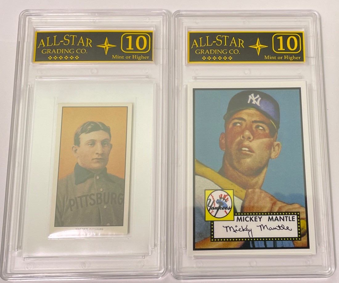 Honus Wagner 1909 T206 Licensed REPRINT (1995)+ 52T MANTLE GRADED ASG 10 MINT#8