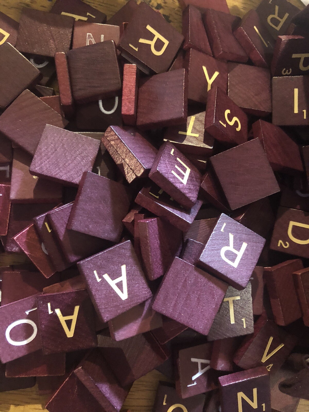 vintage old style USA SCRABBLE LETTER TILE burgundy / Maroon WOODEN – 4 crafts