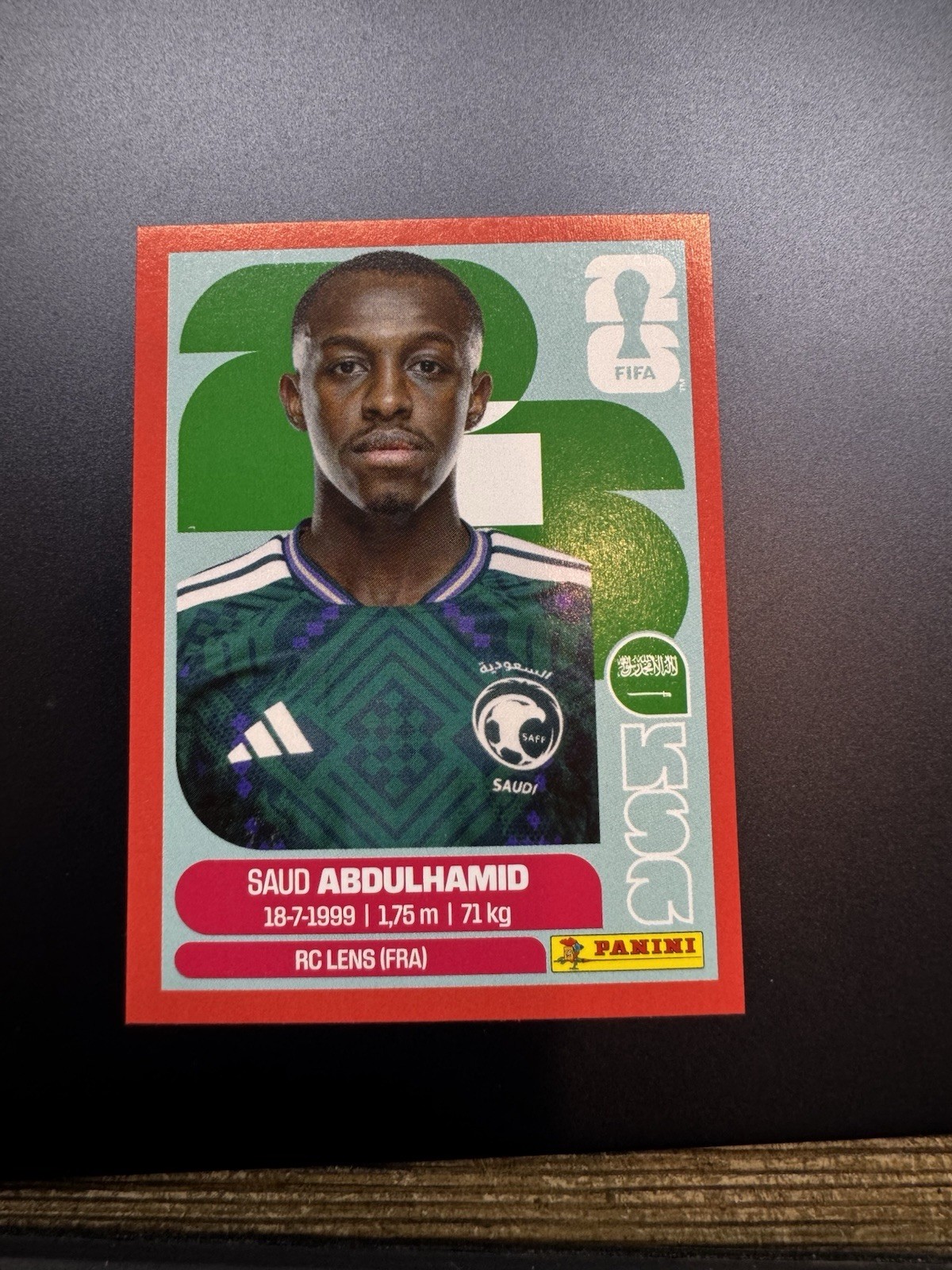 2026 Panini FIFA World Cup Red Sticker Saudi Arabia Saud Abdulhamid Red SP