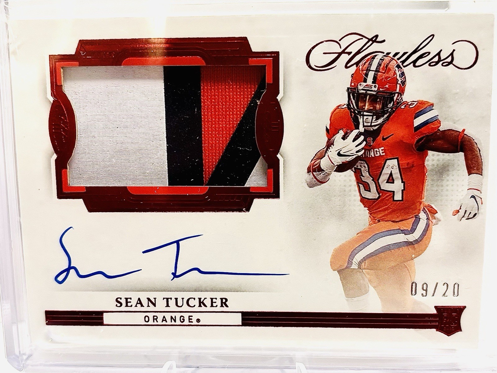 2023 PANINI FLAWLESS RUBY 3 COLOR PATCH AUTO /20 RC SEAN TUCKER SYRACUSE ORANGE