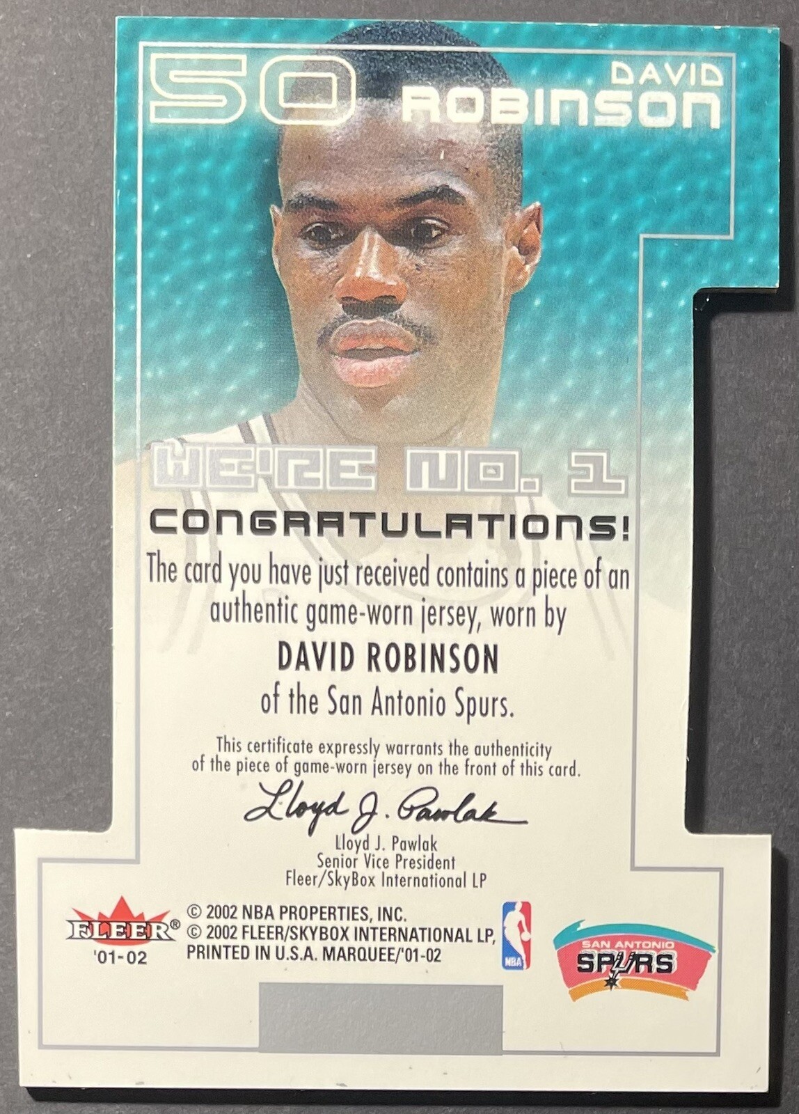 David Robinson 2001-02 Fleer Marquee We’re Number One Jersey Patch Spurs HOF SSP