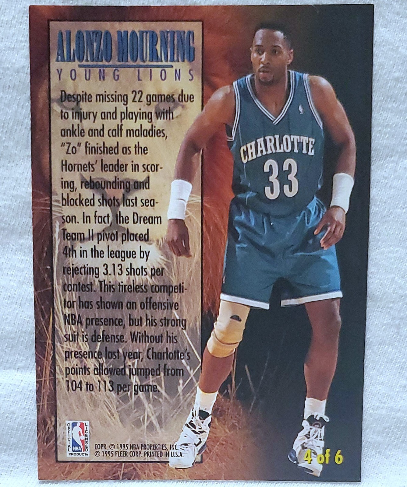 1994-95 Fleer Young Lions #4 Alonzo Mourning Charlotte Hornets Card For Sale