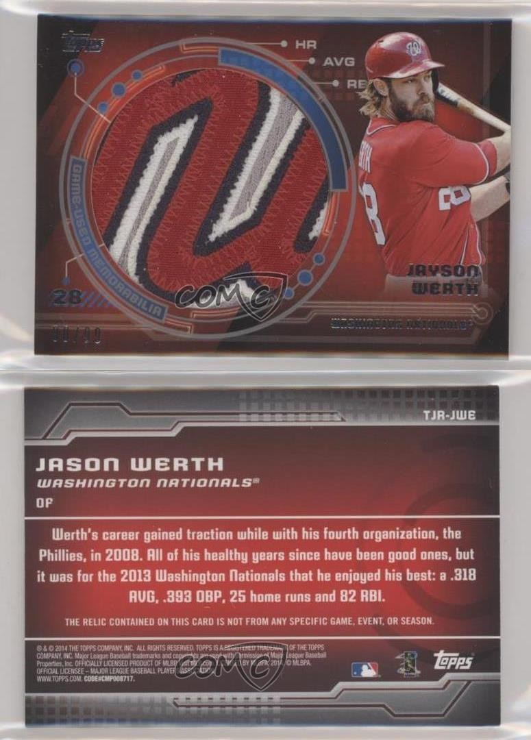 2014 Topps Trajectory Jumbo Relics 90/99 Jayson Werth #TJR-JWE 2t7
