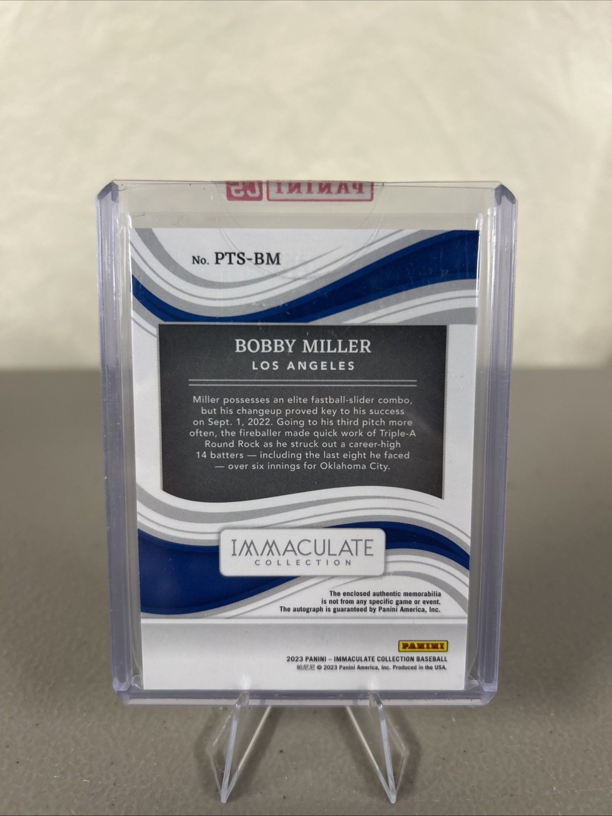 2023 Immaculate Memorabilia /99 Bobby Miller #PTS-BM Rookie Auto RC