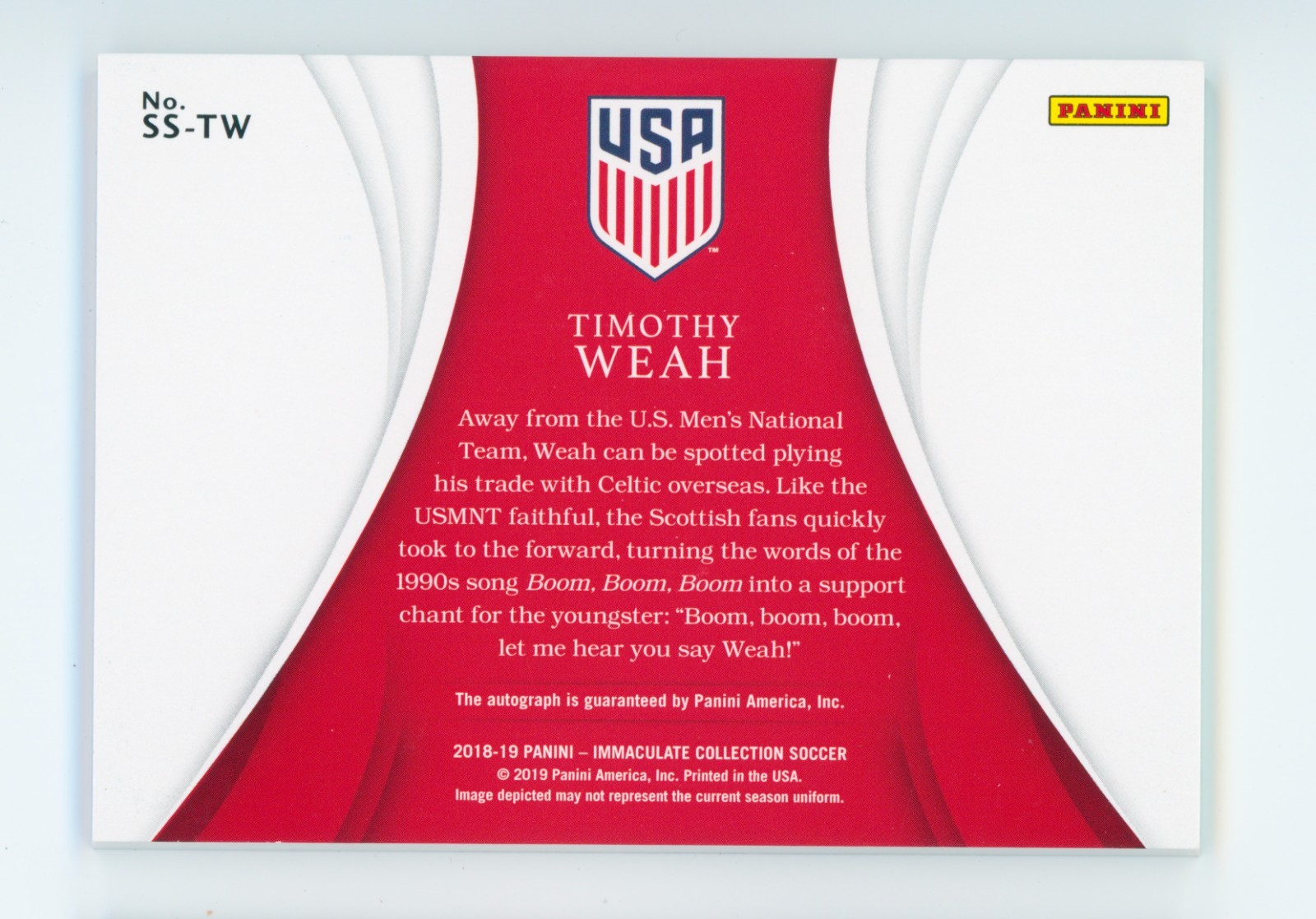 2018-19 Timothy Weah Panini Immaculate USMNT Autographed Rookie Card 18/40