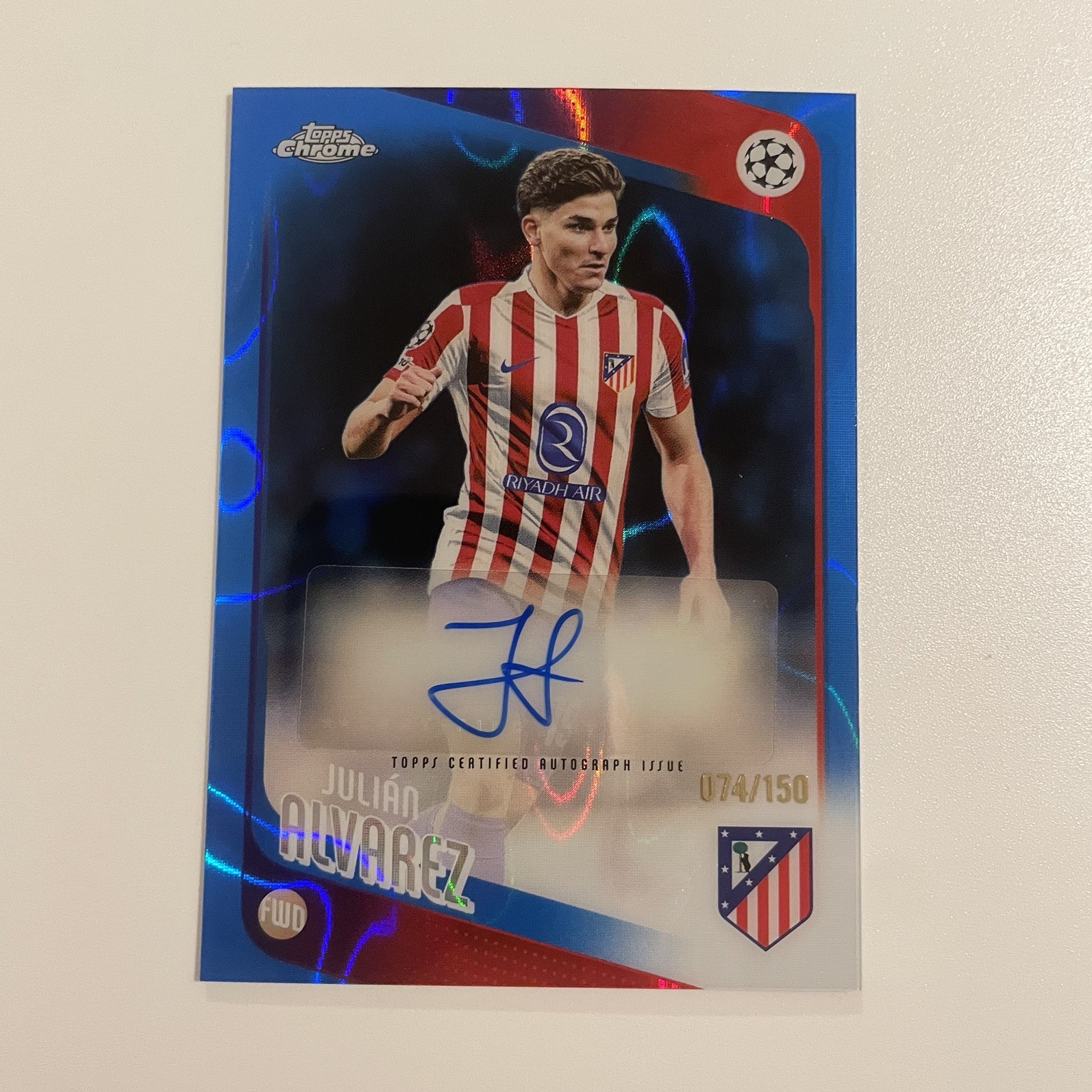 2025-26 Topps Chrome UEFA Julian Alvarez #CA-AL Blue Lava Auto /150 Argentina