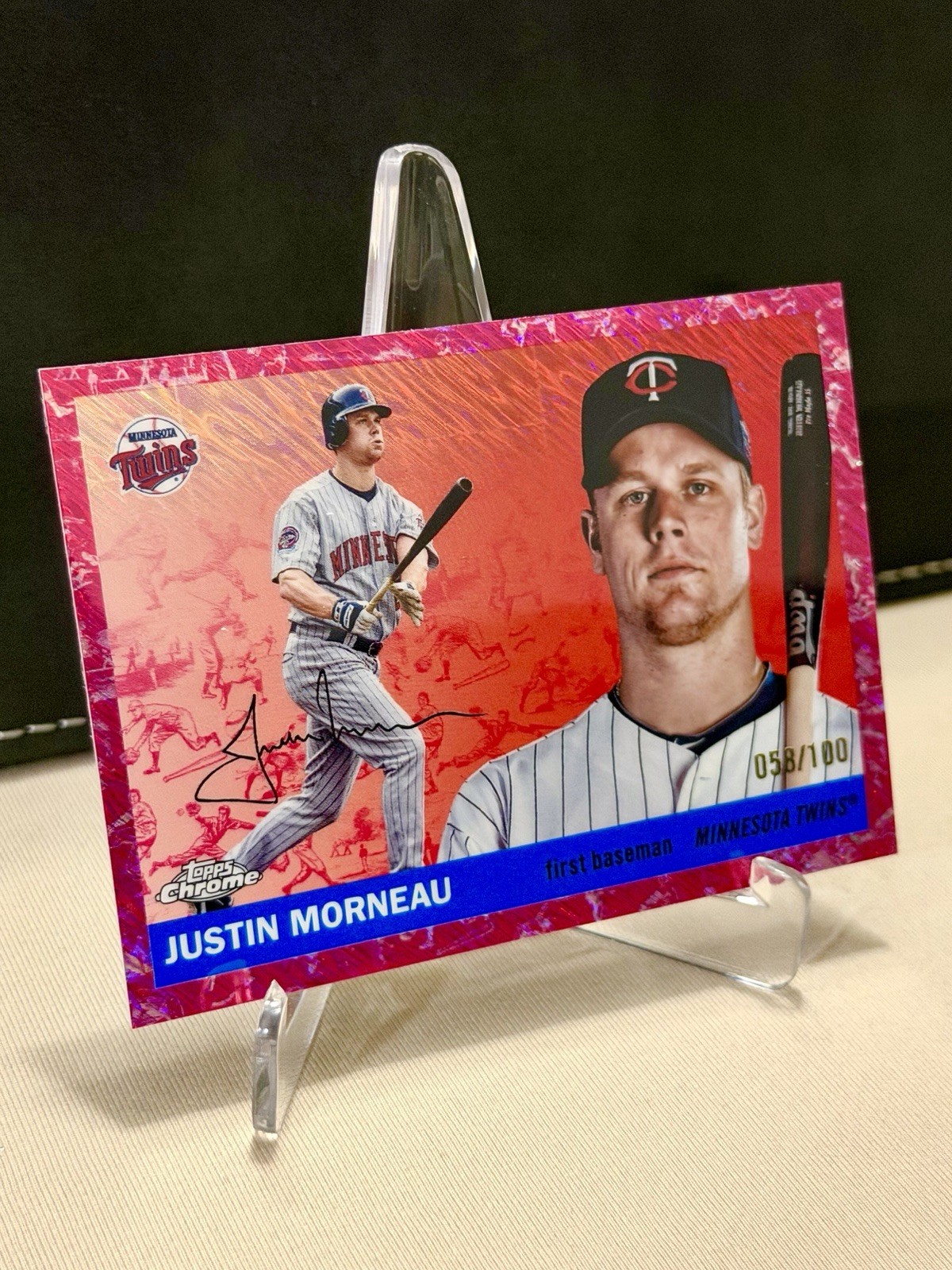2025 Topps Platinum Justin Morneau Minnesota Twins Pink Toile #375 #/100