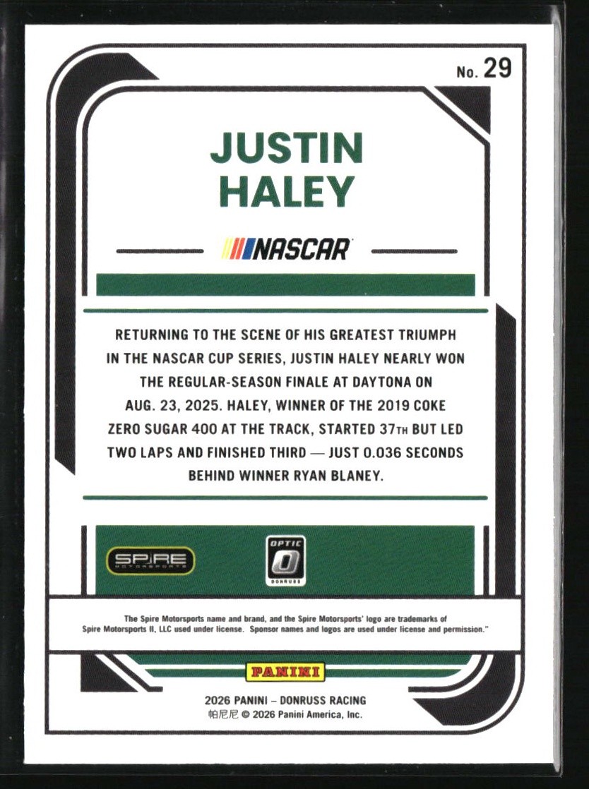 2026 Donruss Optic Justin Haley #29 Spire Motorsports
