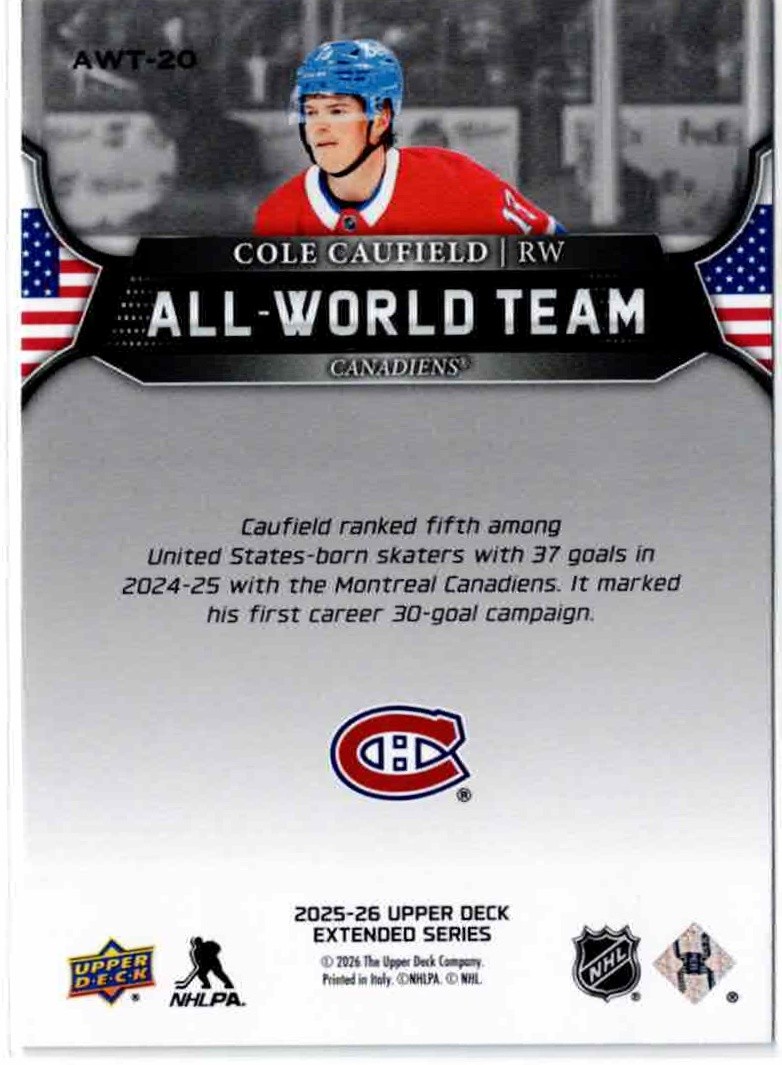 2025-26 Upper Deck #AWT-20 Cole Caufield All-World Team