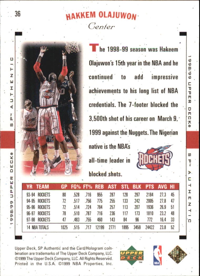 1998-99 SP Authentic #36 Hakeem Olajuwon – BSK