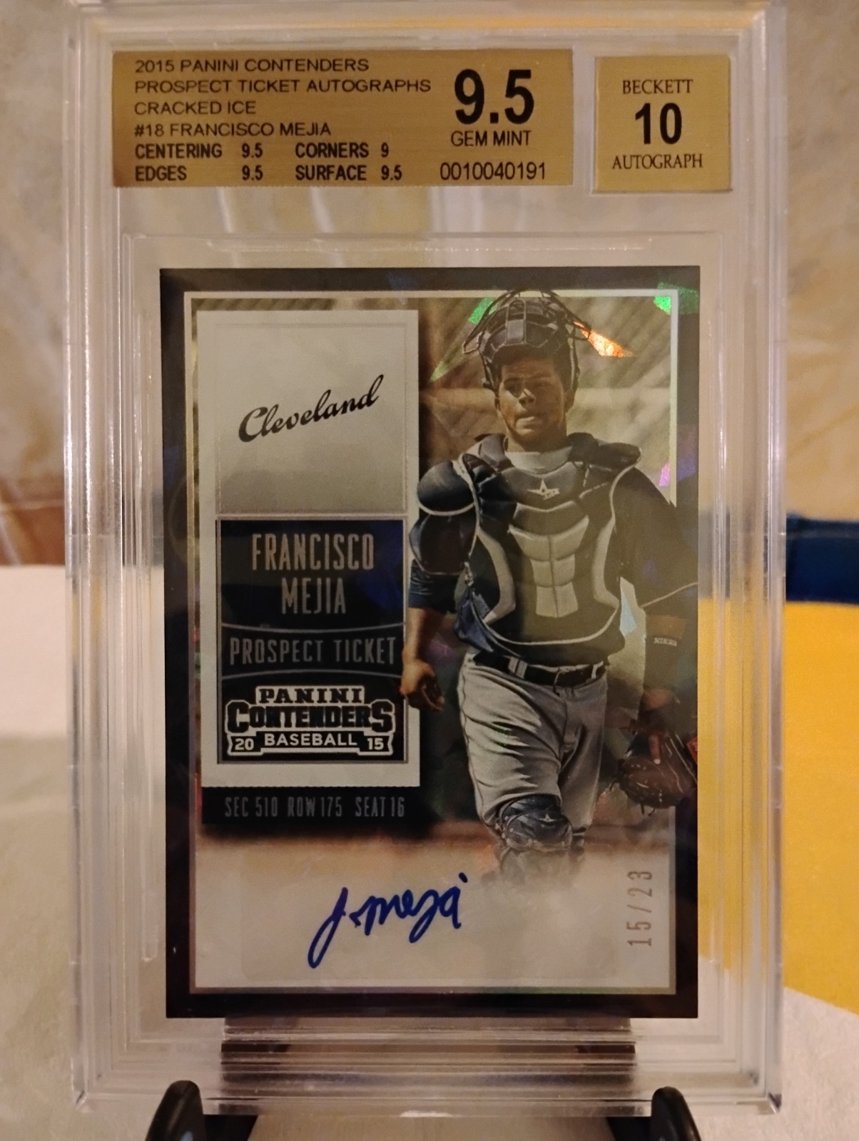 2015 Panini Contenders Prospect Ticket Auto Cracked Ice #18 Francisco Mejia *C-7